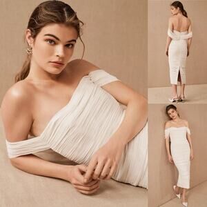 By Watters Ruched Wedding Dress Off the Shoulder Midi Dress Joanne